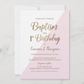 Roze Gouden Gezamenlijke Doop en 1e Verjaardag Kaart (Voorkant)