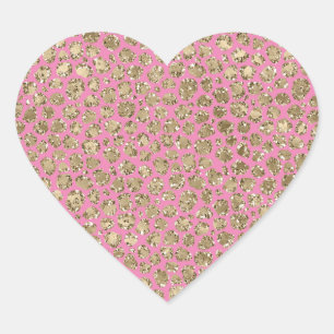 Roze Gouden Glam Glitter Glitz Luipaard Print Hart Sticker