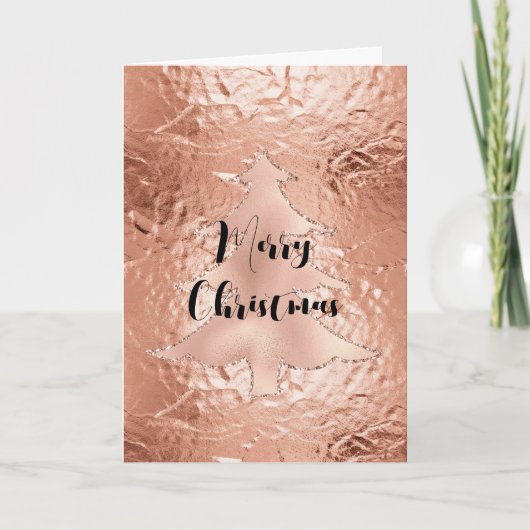 Roze Gouden Glam Glitter Kerstboom Kaart (Voorkant)