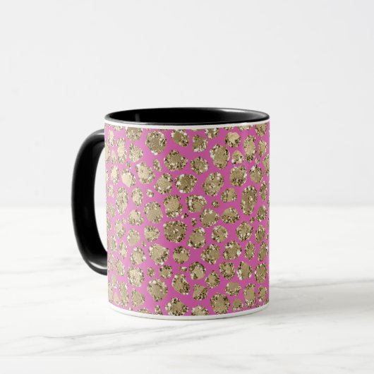 Roze Gouden Glam Glitter Luipaard Mok (Voorkant links)