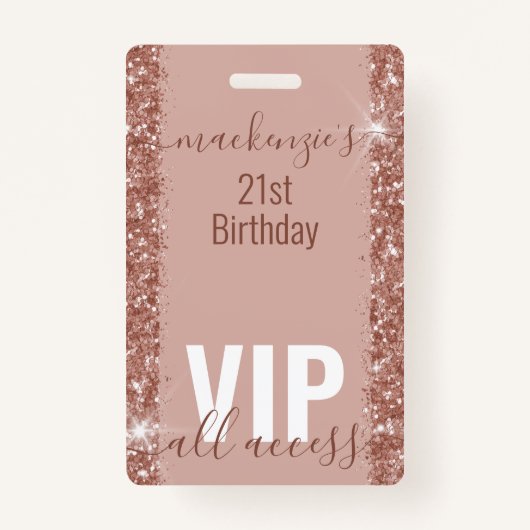 Roze Gouden Glam Glitter VIP Verjaardagsfeest Uitn Badge (Voorkant)