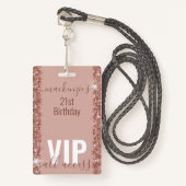Roze Gouden Glam Glitter VIP Verjaardagsfeest Uitn Badge (Voorkant met draagriem)