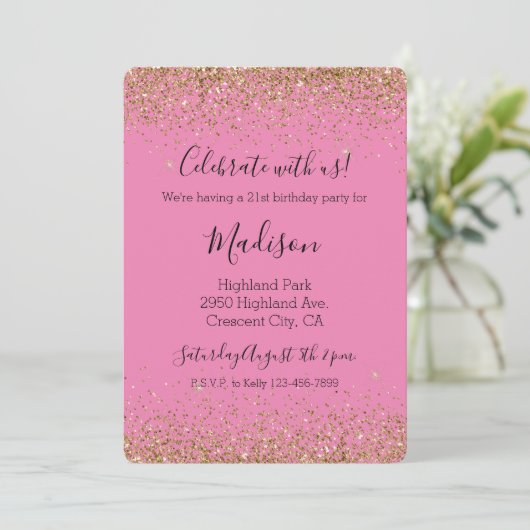 Roze Gouden Glam Glitzy Sparkle Glitter Kaart (Staand voorkant)
