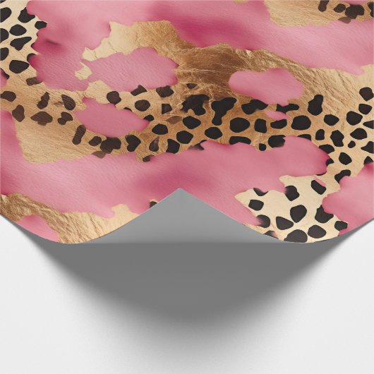 Roze Gouden Glam Luipaard Cadeaupapier (Hoek)