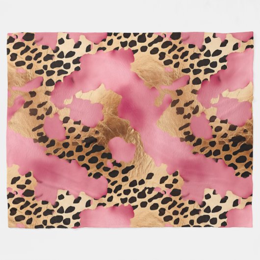 Roze Gouden Glam Luipaard Fleece Deken (Voorkant (Horizontaal))