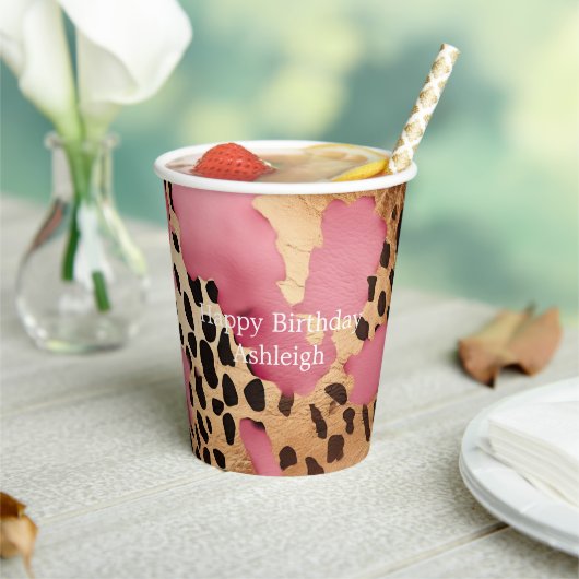 Roze Gouden Glam Luipaard Papieren Bekers (Insitu)