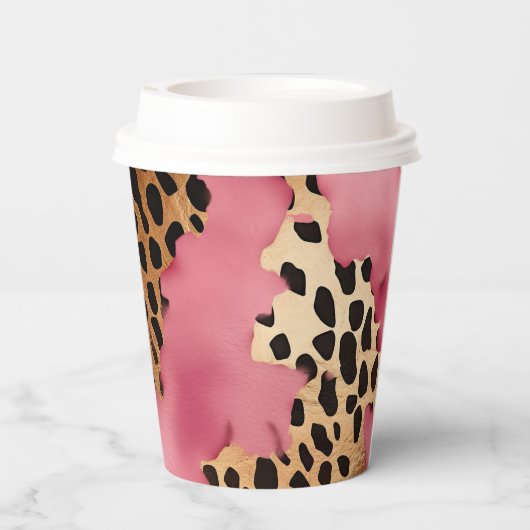 Roze Gouden Glam Luipaard Papieren Bekers (Achterkant)