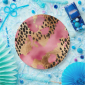 Roze Gouden Glam Luipaard Papieren Bordje (Feest)