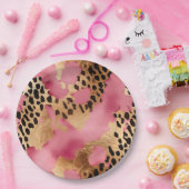 Roze Gouden Glam Luipaard Papieren Bordje (Feest)