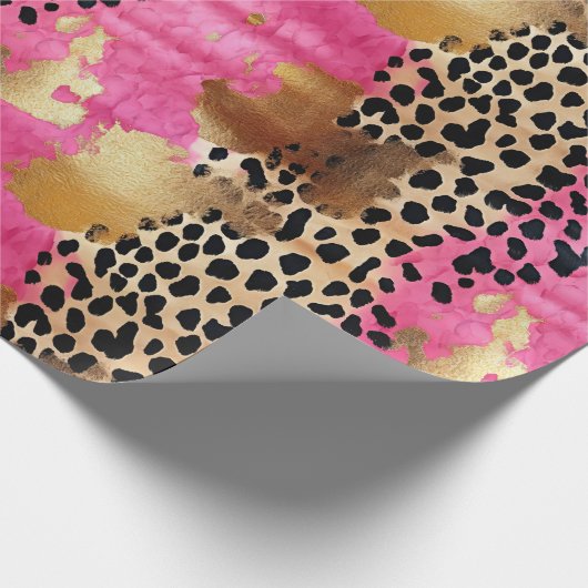Roze Gouden Glam Luipaard Print Abstract Cadeaupapier (Hoek)