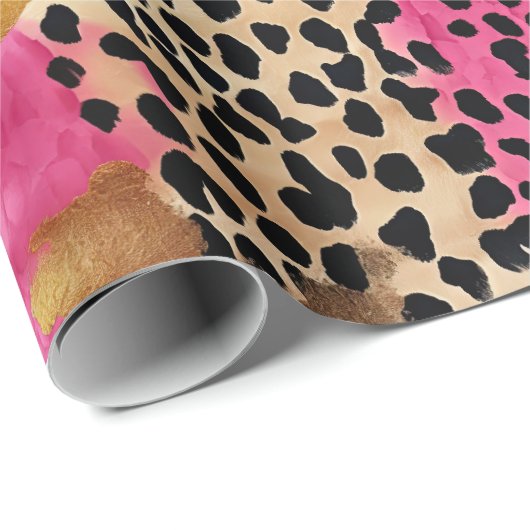Roze Gouden Glam Luipaard Print Abstract Cadeaupapier (Rol Hoek)