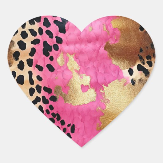 Roze Gouden Glam Luipaard Print Abstract Hart Sticker (Voorkant)