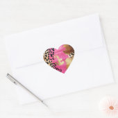 Roze Gouden Glam Luipaard Print Abstract Hart Sticker (Envelop)