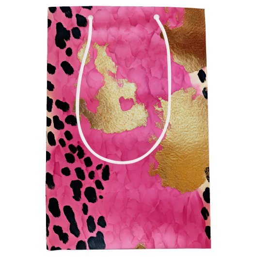 Roze Gouden Glam Luipaard Print Abstract Medium Cadeauzakje (Voorkant)