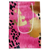 Roze Gouden Glam Luipaard Print Abstract Medium Cadeauzakje (Achterkant)