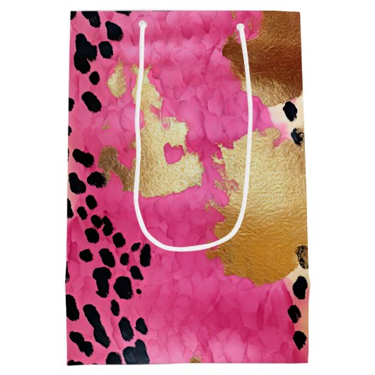 Roze Gouden Glam Luipaard Print Abstract Medium Cadeauzakje (Achterkant)