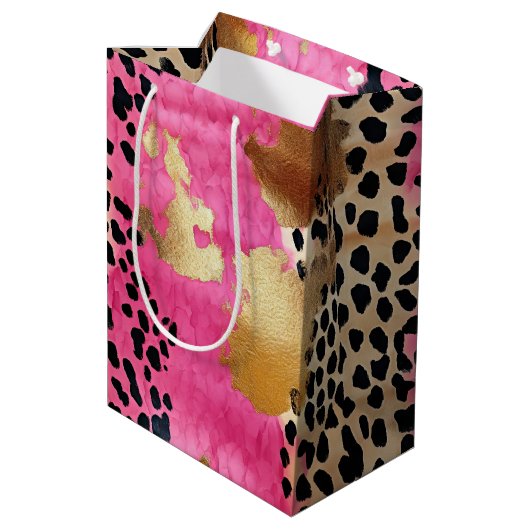 Roze Gouden Glam Luipaard Print Abstract Medium Cadeauzakje (Achterkant Gekanteld)