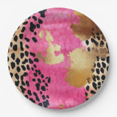 Roze Gouden Glam Luipaard Print Abstract Papieren Bordje (Voorkant)