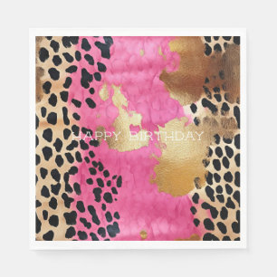 Roze Gouden Glam Luipaard Print Abstract Servet
