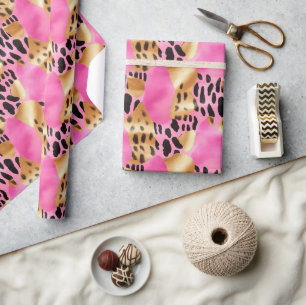Roze Gouden Glam Luipaard Print Cadeaupapier