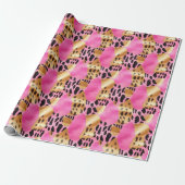 Roze Gouden Glam Luipaard Print Cadeaupapier (Uitgerold)