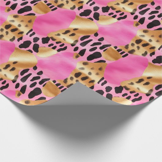 Roze Gouden Glam Luipaard Print Cadeaupapier (Hoek)