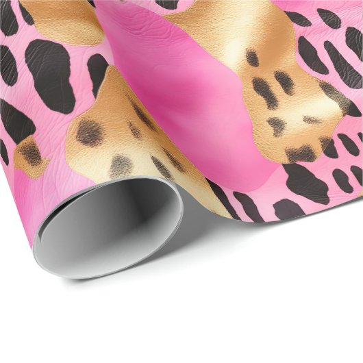 Roze Gouden Glam Luipaard Print Cadeaupapier (Rol Hoek)