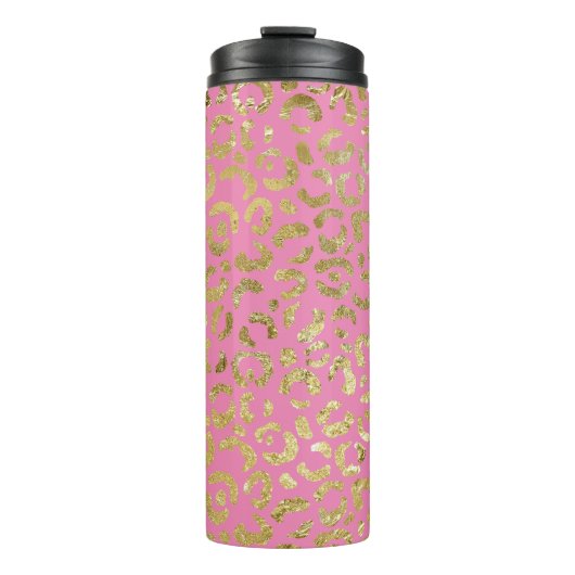 Roze Gouden Glam Luipaard Print Thermosbeker (Voorkant)