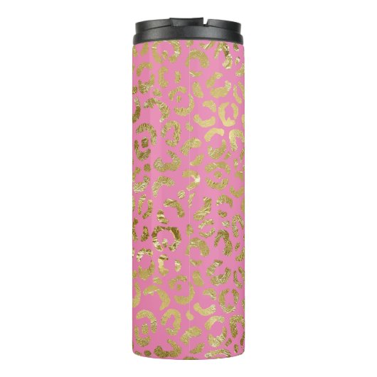 Roze Gouden Glam Luipaard Print Thermosbeker (Achterkant)