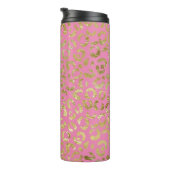 Roze Gouden Glam Luipaard Print Thermosbeker (Geroteerd rechts)