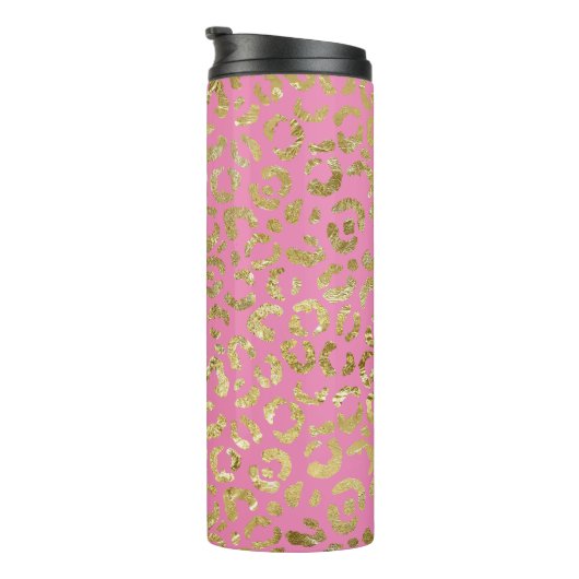 Roze Gouden Glam Luipaard Print Thermosbeker (Geroteerd rechts)