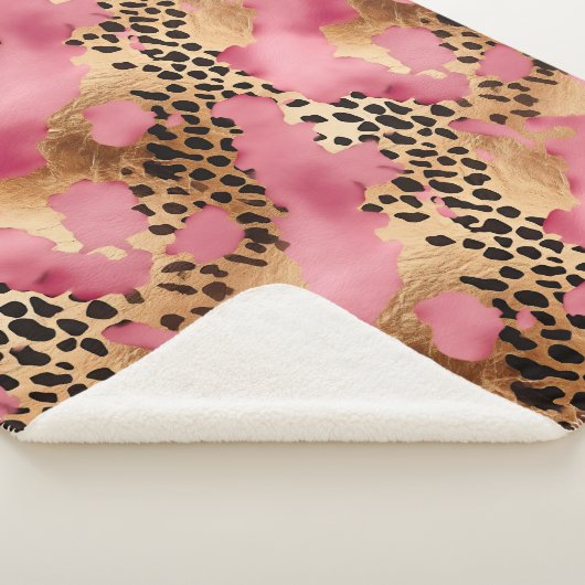 Roze Gouden Glam Luipaard Sherpa Deken (3/4)