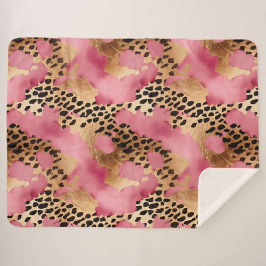 Roze Gouden Glam Luipaard Sherpa Deken (Voorkant (horizontaal))