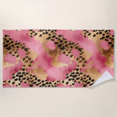 Roze Gouden Glam Luipaard Strandlaken (Voorkant)