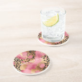 Roze Gouden Glam Luipaard Zandsteen Onderzetter (Zijkant)