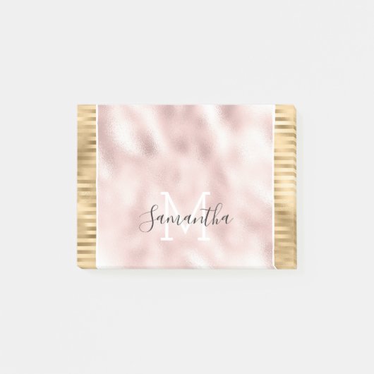 Roze Gouden Glam Strepen gepersonaliseerd Monogram Post-it® Notes (Voorkant)
