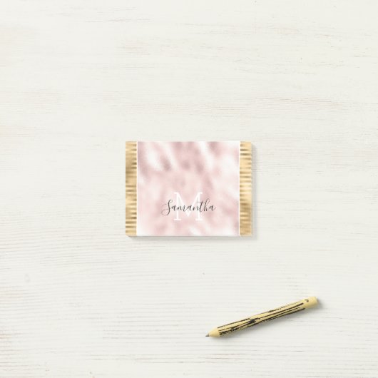 Roze Gouden Glam Strepen gepersonaliseerd Monogram Post-it® Notes (Op bureau)