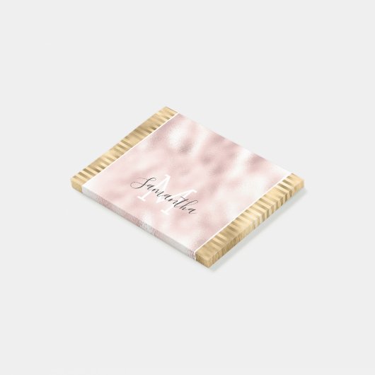 Roze Gouden Glam Strepen gepersonaliseerd Monogram Post-it® Notes (Schuin)