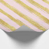 Roze Gouden Glam Stripes Cadeaupapier (Hoek)