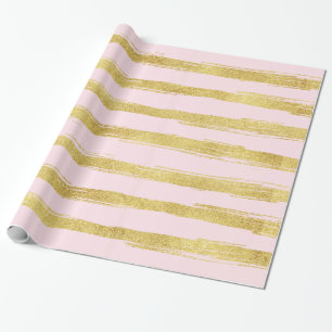 Roze Gouden Glam Stripes Cadeaupapier
