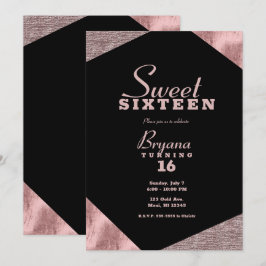 Roze Gouden Glamour Geometrische Moderne Sweet 16 Kaart