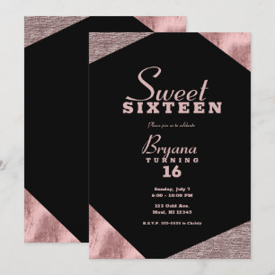 Roze Gouden Glamour Geometrische Moderne Sweet 16 Kaart