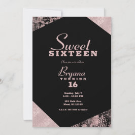 Roze Gouden Glamour Geometrische Moderne Sweet 16 Kaart