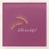 Roze gouden glans wimpers glazen onderzetter (Voorkant)