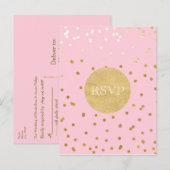 Roze & Gouden Glanzende Confetti Stippen Chic Mode Uitnodiging Briefkaart (Voorkant / Achterkant)