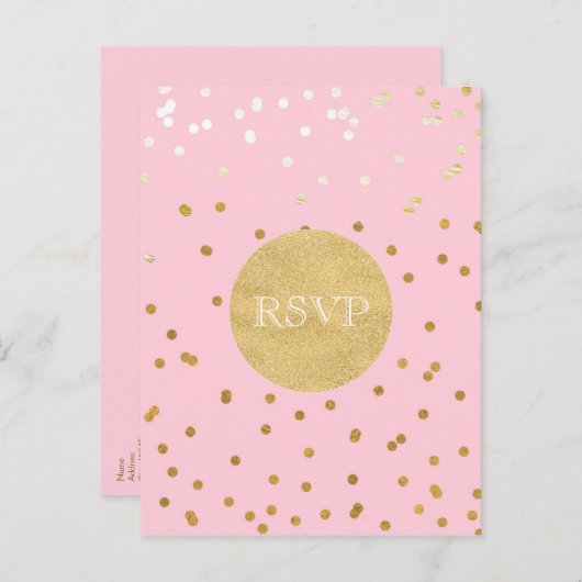 Roze & Gouden Glanzende Confetti Stippen Chic Mode Uitnodiging Briefkaart (Voorkant / Achterkant)