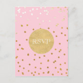 Roze & Gouden Glanzende Confetti Stippen Chic Mode Uitnodiging Briefkaart (Voorkant)