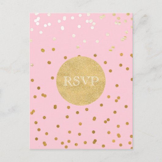 Roze & Gouden Glanzende Confetti Stippen Chic Mode Uitnodiging Briefkaart (Voorkant)