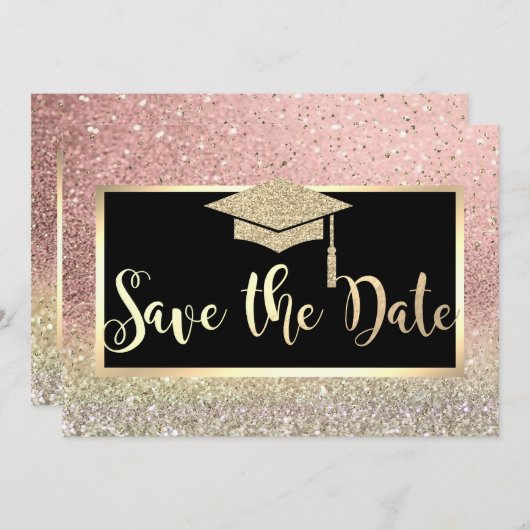 Roze gouden glinster bokeh bewaar de datum van de  save the date (Voorkant / Achterkant)