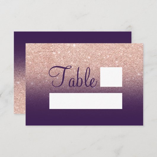 Roze gouden glinster druif paarse ombre zitplaats kaart (Voorkant / Achterkant)